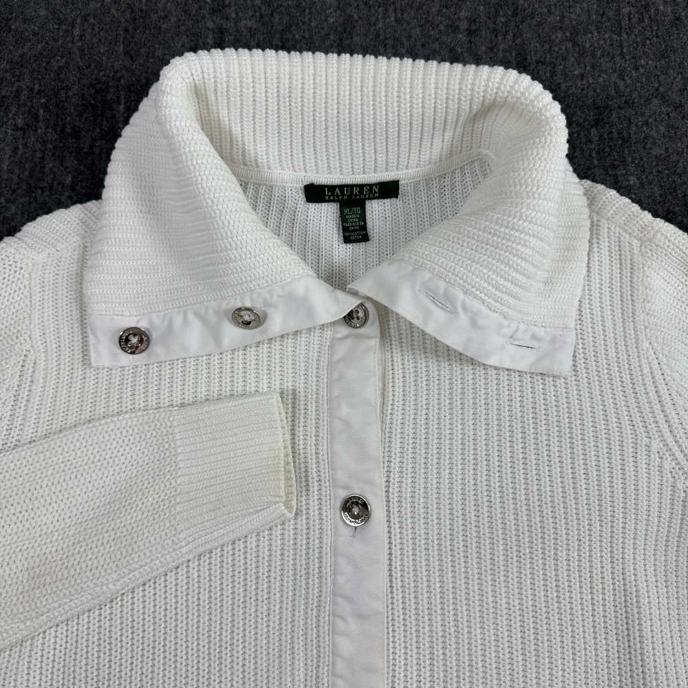 Lauren Ralph Lauren Women's XL White Cotton Knit Button Cardigan Sweater Jacket